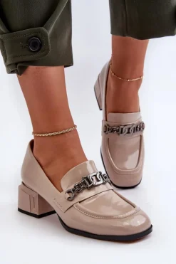 Lakierowane Czółenka Na Klocku Beżowe S.Barski MR38-960