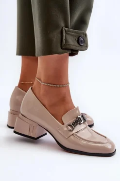 Lakierowane Czółenka Na Klocku Beżowe S.Barski MR38-960