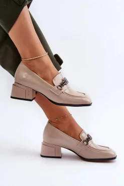 Lakierowane Czółenka Na Klocku Beżowe S.Barski MR38-960