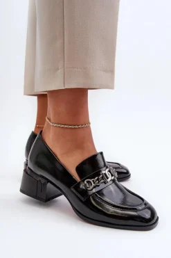 Lakierowane Czółenka Na Klocku Czarne S.Barski MR38-960