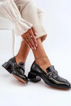 Lakierowane Czółenka Na Klocku Czarne S.Barski MR38-960