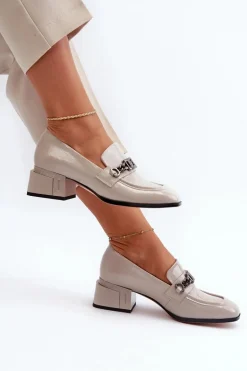 Lakierowane Czółenka Na Klocku Szare S.Barski MR38-960