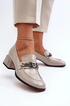 Lakierowane Czółenka Na Klocku Szare S.Barski MR38-960