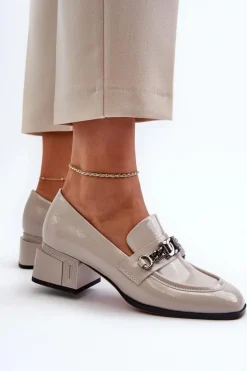 Lakierowane Czółenka Na Klocku Szare S.Barski MR38-960