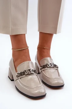 Lakierowane Czółenka Na Klocku Szare S.Barski MR38-960