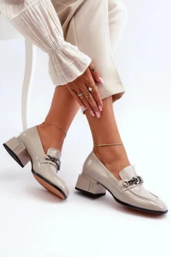 Lakierowane Czółenka Na Klocku Szare S.Barski MR38-960