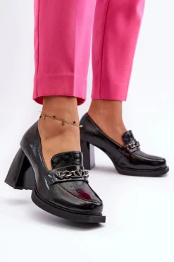 Lakierowane Czółenka Na Masywnym Obcasie Czarne Terimene