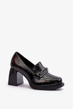 Lakierowane Czółenka Na Masywnym Obcasie Czarne Terimene