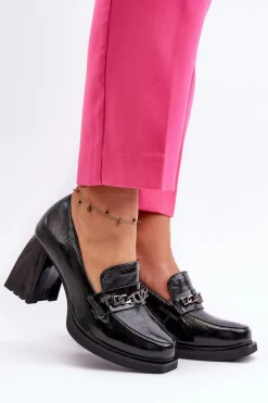 Lakierowane Czółenka Na Masywnym Obcasie Czarne Terimene