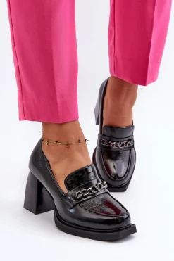 Lakierowane Czółenka Na Masywnym Obcasie Czarne Terimene