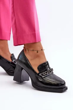 Lakierowane Czółenka Na Masywnym Obcasie Czarne Terimene