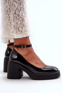 Lakierowane Czółenka Na Masywnym Obcasie Czarne Effiba