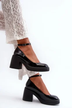Lakierowane Czółenka Na Masywnym Obcasie Czarne Effiba