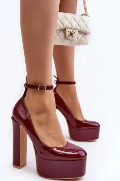 Lakierowane Czółenka Na Masywnej Platformie I Słupku Bordowe Ninames