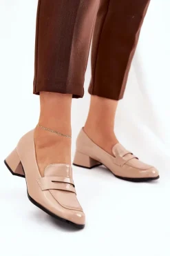 Lakierowane Czółenka Na Niskim Obcasie Nude Selenith
