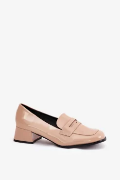 Lakierowane Czółenka Na Niskim Obcasie Nude Selenith