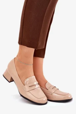 Lakierowane Czółenka Na Niskim Obcasie Nude Selenith