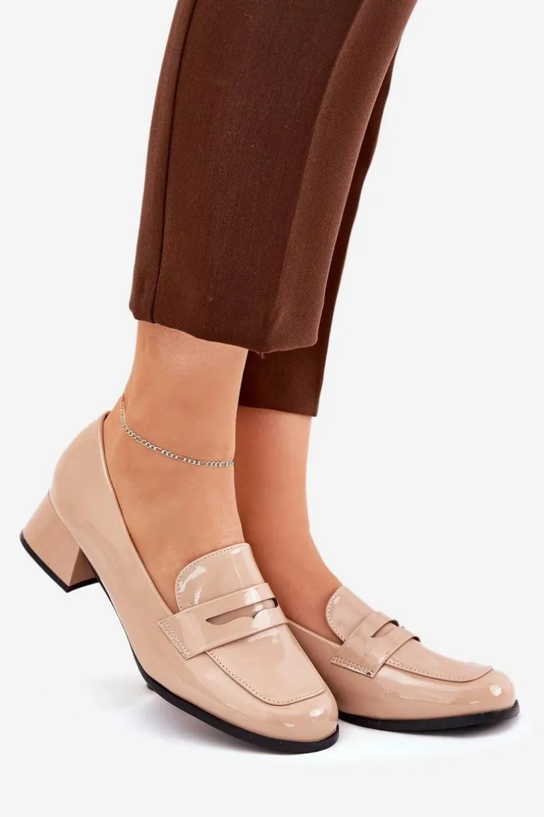 Lakierowane Czółenka Na Niskim Obcasie Nude Selenith