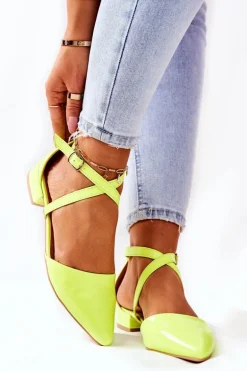 Lakierowane Czółenka Na Niskim Obcasie Neonowy Żółty Giovanna
