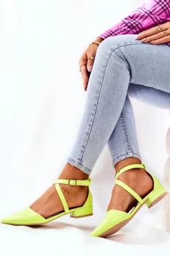 Lakierowane Czółenka Na Niskim Obcasie Neonowy Żółty Giovanna