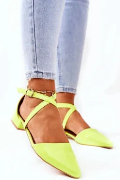 Lakierowane Czółenka Na Niskim Obcasie Neonowy Żółty Giovanna