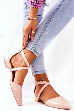 Lakierowane Czółenka Na Niskim Obcasie Beżowe Giovanna