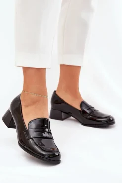 Lakierowane Czółenka Na Niskim Obcasie Czarne Selenith