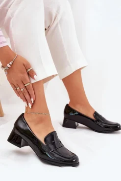 Lakierowane Czółenka Na Niskim Obcasie Czarne Selenith