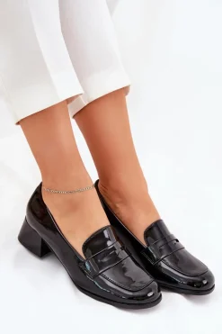 Lakierowane Czółenka Na Niskim Obcasie Czarne Selenith