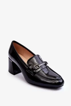 Lakierowane Czółenka Na Słupku Czarne Idona