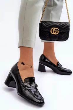 Lakierowane Czółenka Na Słupku Czarne Idona