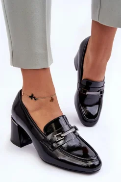 Lakierowane Czółenka Na Słupku Czarne Idona