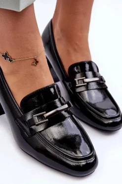 Lakierowane Czółenka Na Słupku Czarne Idona