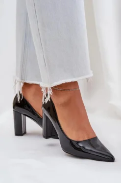 Lakierowane Czółenka Na Słupkowym Obcasie Czarne Kilanne
