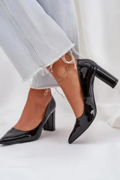 Lakierowane Czółenka Na Słupkowym Obcasie Czarne Kilanne