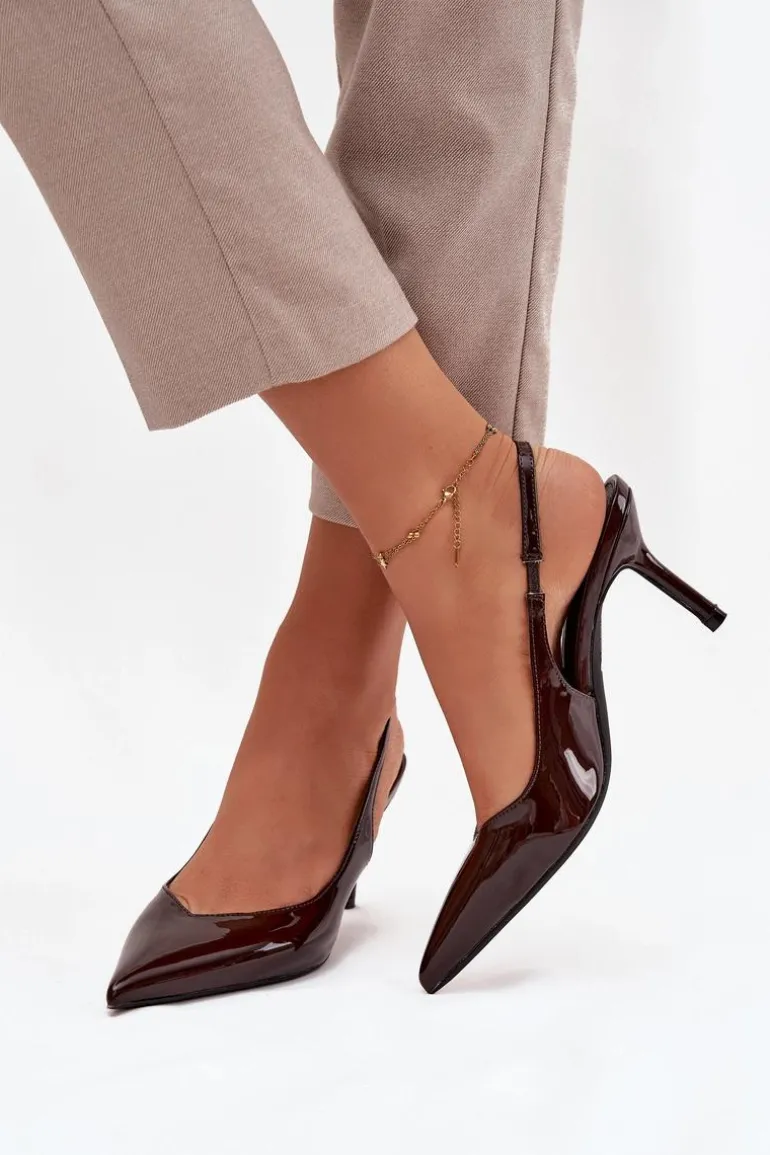 Lakierowane Czółenka Na Szpilce Czekoladowe Phelia