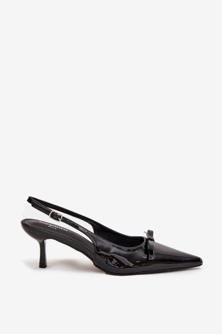 Lakierowane Czółenka Na Szpilce Z Kokardką Czarne Olvena