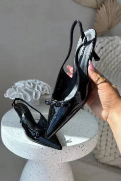 Lakierowane Czółenka Na Szpilce Z Kokardką Czarne Olvena