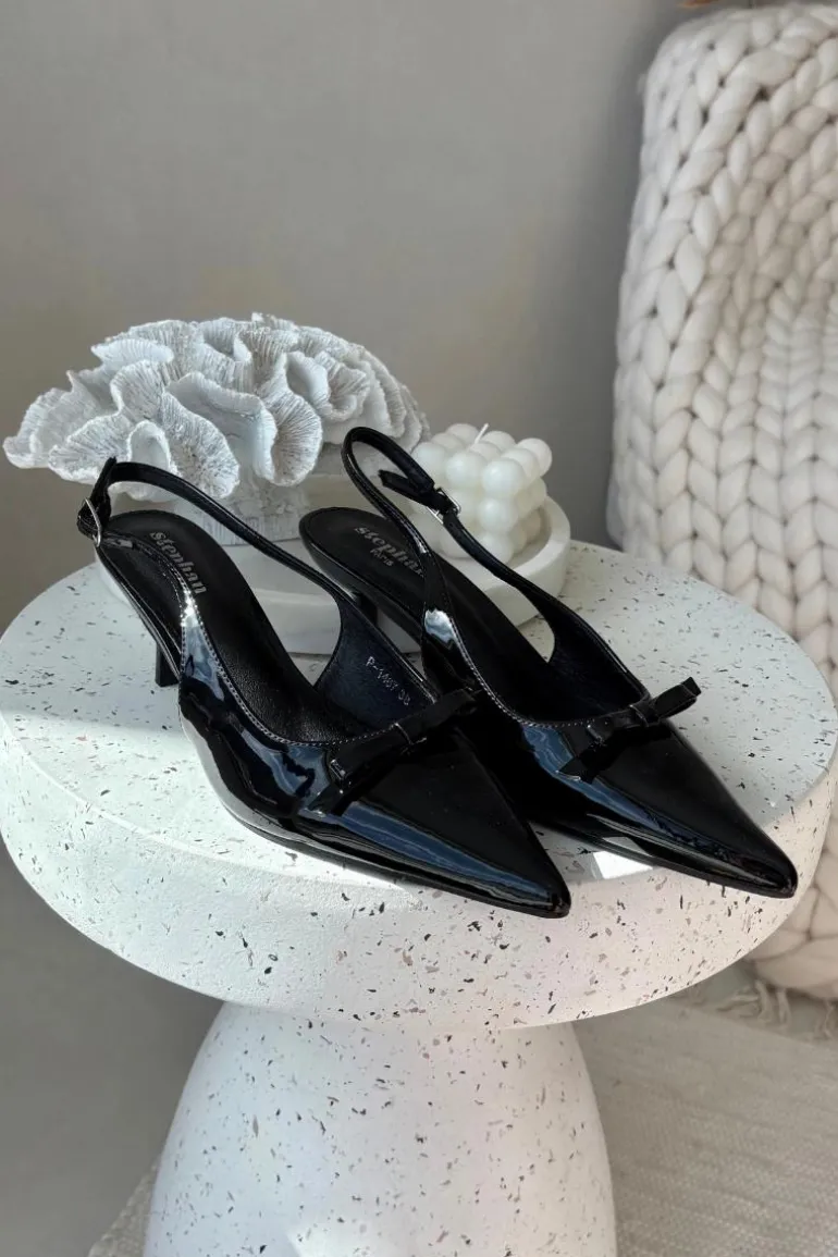 Lakierowane Czółenka Na Szpilce Z Kokardką Czarne Olvena