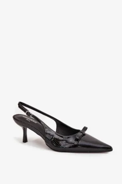 Lakierowane Czółenka Na Szpilce Z Kokardką Czarne Olvena