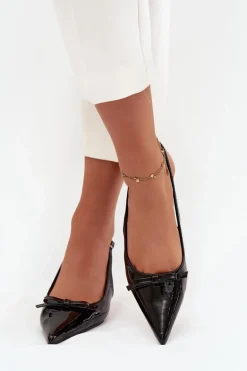 Lakierowane Czółenka Na Szpilce Z Kokardką Czarne Olvena