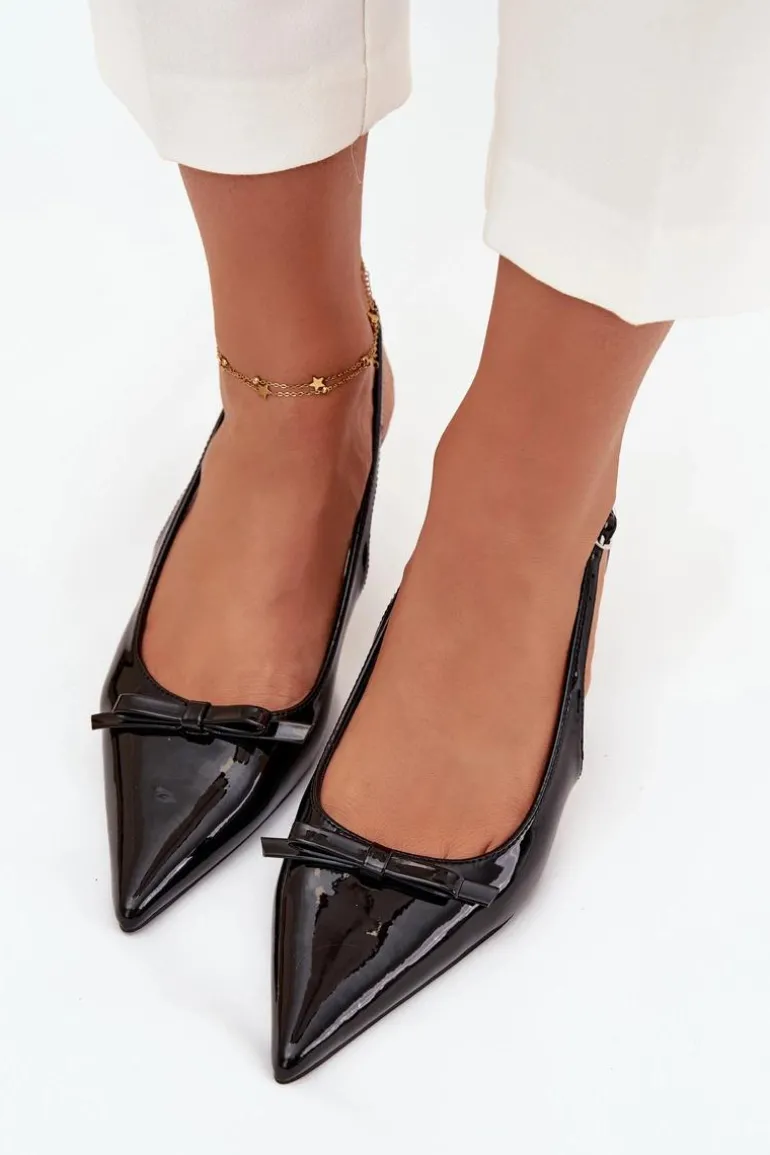 Lakierowane Czółenka Na Szpilce Z Kokardką Czarne Olvena