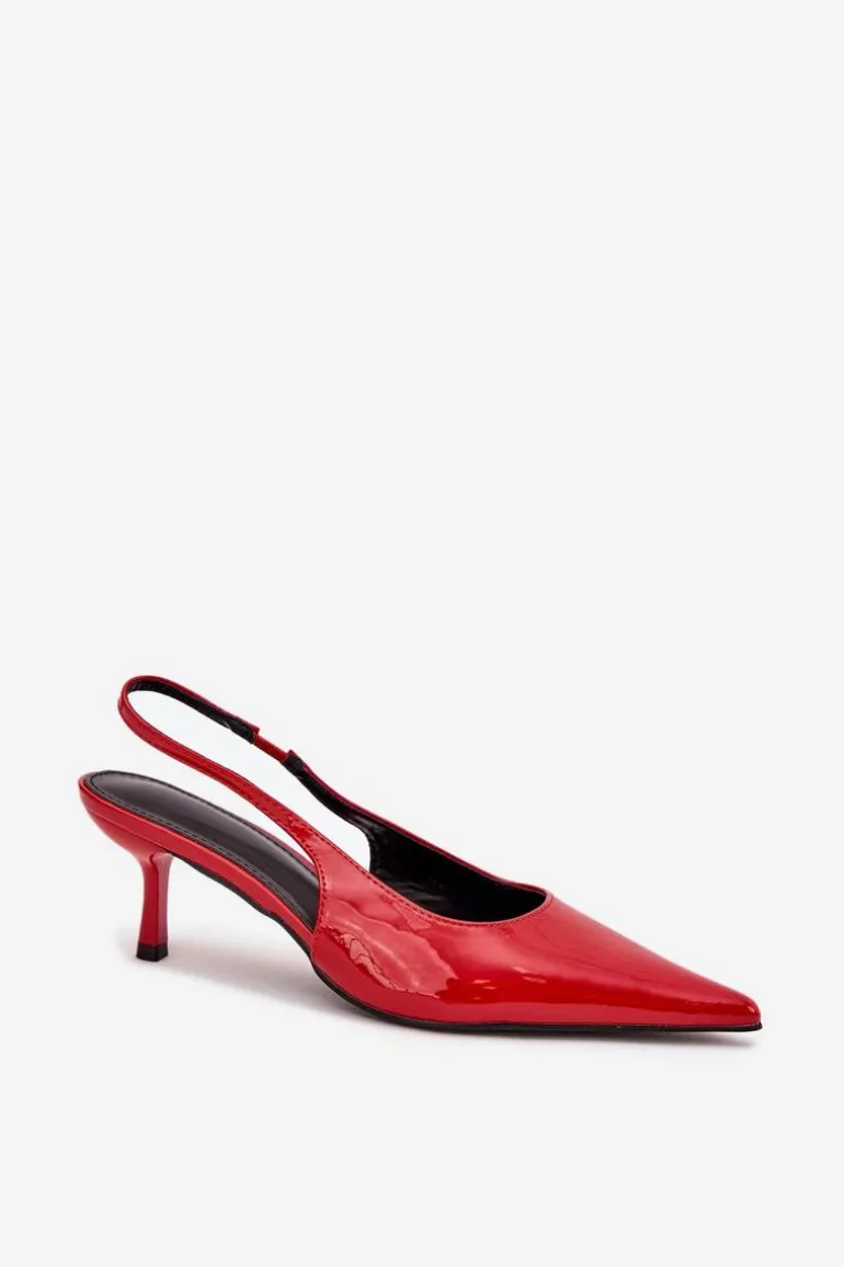 Lakierowane Czółenka Na Szpilce Z Odkrytą Piętą Czerwone Talira