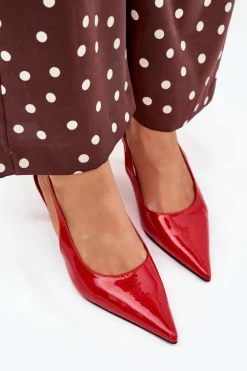 Lakierowane Czółenka Na Szpilce Z Odkrytą Piętą Czerwone Talira