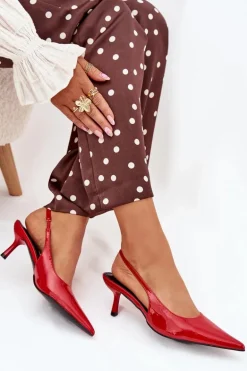 Lakierowane Czółenka Na Szpilce Z Odkrytą Piętą Czerwone Talira