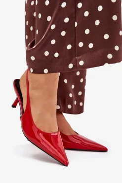 Lakierowane Czółenka Na Szpilce Z Odkrytą Piętą Czerwone Talira