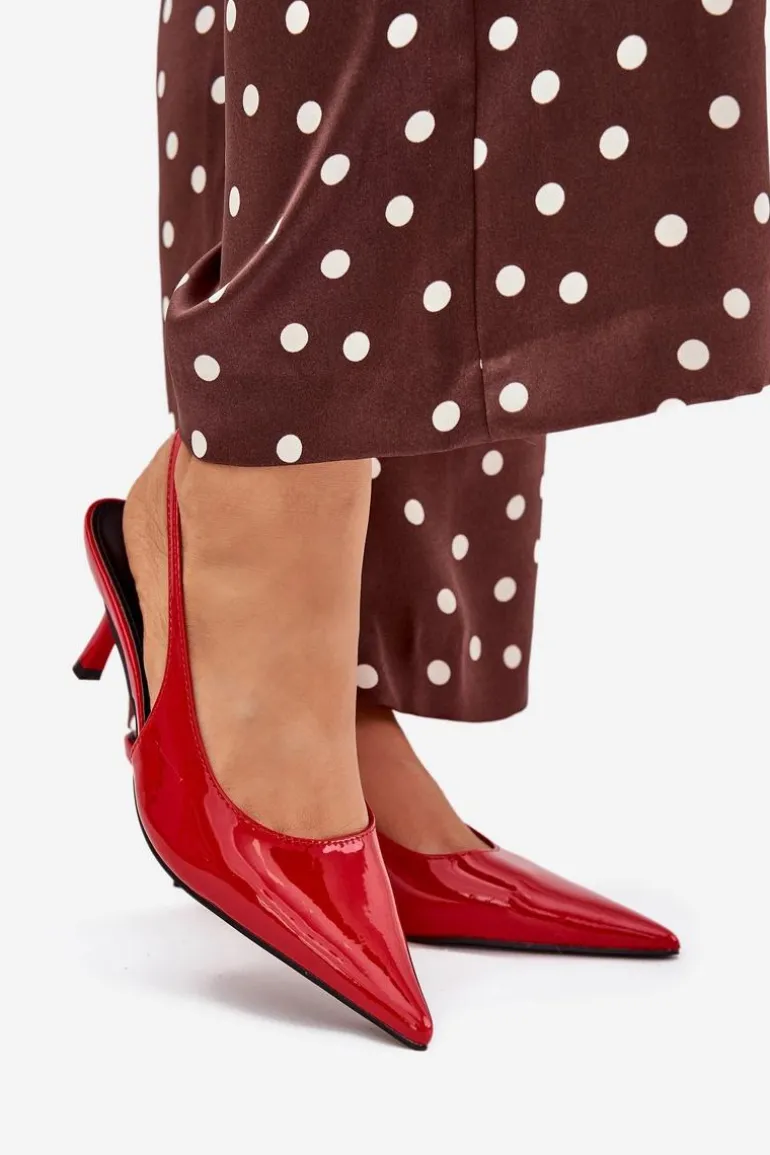 Lakierowane Czółenka Na Szpilce Z Odkrytą Piętą Czerwone Talira