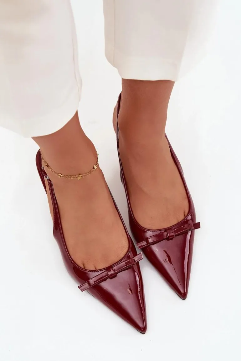 Lakierowane Czółenka Na Szpilce Z Kokardką Bordowe Olvena