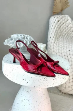 Lakierowane Czółenka Na Szpilce Z Kokardką Bordowe Olvena