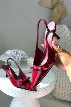 Lakierowane Czółenka Na Szpilce Z Kokardką Bordowe Olvena